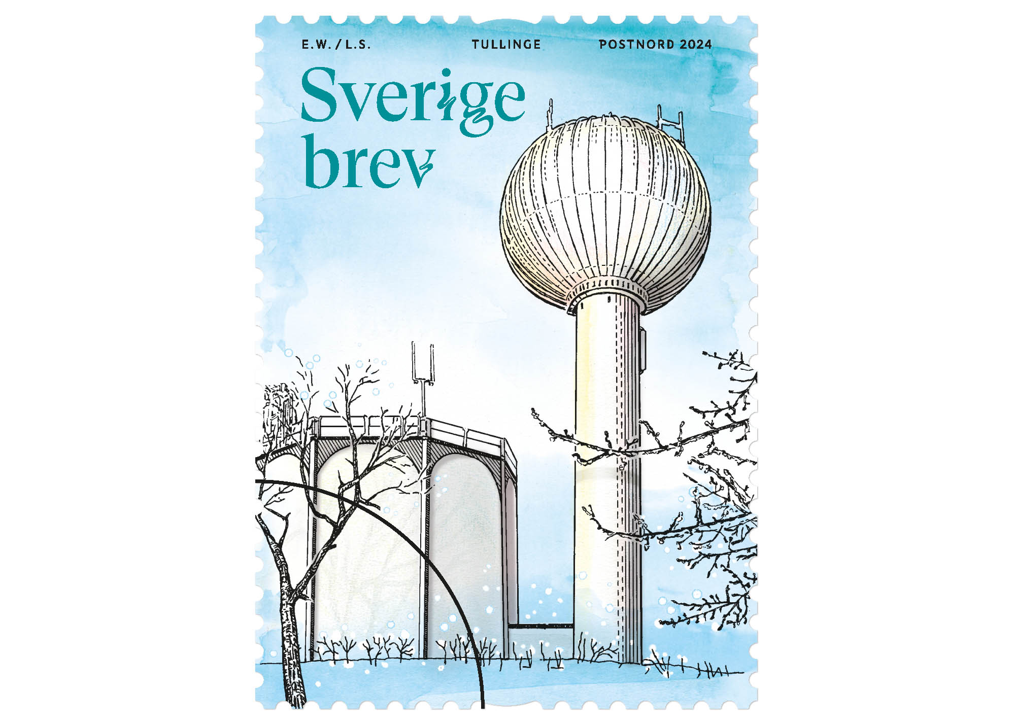 Rullfrimärke med motiv av vattentorn.